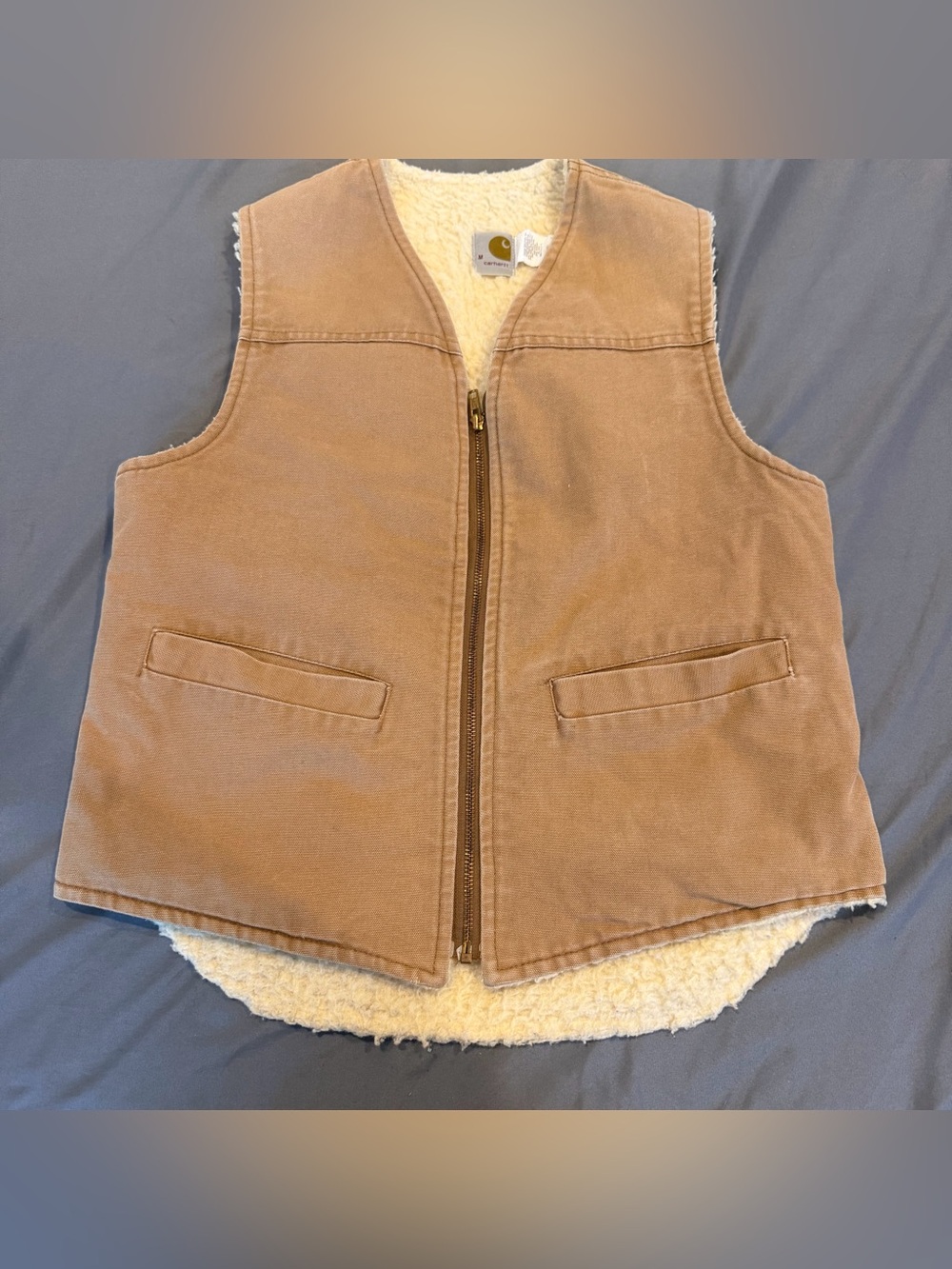 Vtg Carhartt Vest Men Medium 6SV Sherpa Lined Work Duck Canvas Union Made In USA